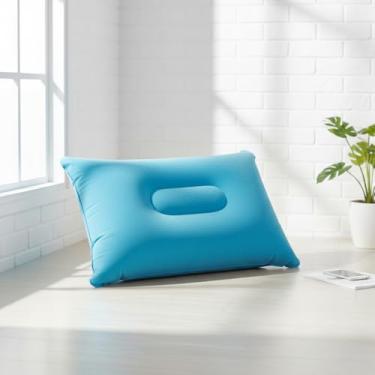 Imagem de Travesseiros para viagem, acampamento, caminhada, travesseiro inflável ultraleve, suporte lombar, confortável, travesseiros ergonômicos, 34 x 22 cm, Azul-celeste, 13x8"