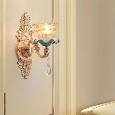 Imagem de Luminária de parede contemporânea de cristal para interiores, estilo europeu, luxuosa, com LED, para decoração de sala de estar, quarto, escritório, quarto modelo, hotel, casa de campo, corr