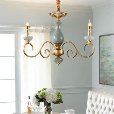 Imagem de Lustre de cerâmica europeu com luzes LED, estilo retrô americano, para sala de estar, restaurante, quarto, escritório, casa de campo, hotel ou café (G 3 lâmpadas)