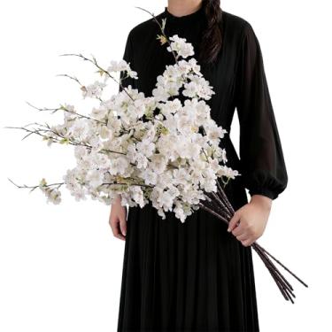 Imagem de ENALGRE Ramos artificiais de flor de cerejeira de 60 cm ramos de flor de cerejeira de seda 8 peças de flores artificiais de haste longa para vaso alto, para decoração de casa, decoração de casamentos