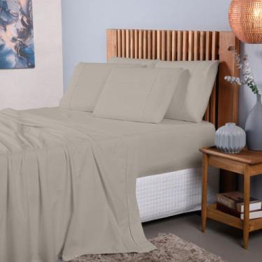 Imagem de Jogo de Lençol Casal 4 Peças Percal 200 Fios Cáqui - Casa Fernando