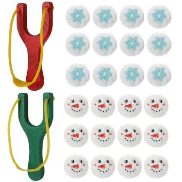 Imagem de Soulchen Conjunto de 26 peças de luta de bola de neve de batalha de bolas de neve inclui 24 bolas de pelúcia para luta de neve e 2 estilingue de madeira para Natal e inverno