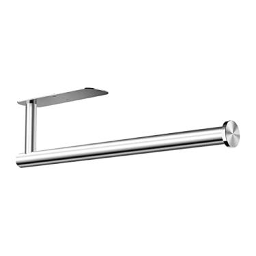 Imagem de YWangQiang Suporte de toalha de papel para cozinha, suporte de toalha de papel, autoadesivo ou perfurado sob o armário, suporte de parede para cozinha, banheiro, cozinha, suporte de rolo