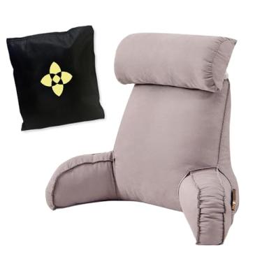 Imagem de HMBLAW Almofada de leitura/suporte lombar – Almofada de apoio para encosto com capa removível – Almofada para cadeira de cama com braços – Almofada de suporte lombar perfeita para sentar – ler – ou