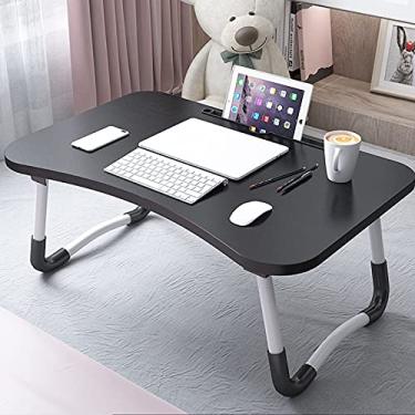 Imagem de Mesa de cama portátil, suporte de mesa para laptop, bandeja de mesa dobrável para comer e laptops preto 60 x 40 x 28 cm (23,6 x 15,7 x 11 pol.) (Preto)