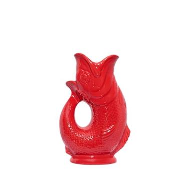 Imagem de The Original Gluggle Jug – Jarro de glug vermelho em L, 22 cm 0,6 L – Jarro em forma de peixe com glug glug – jarra decorativa para água, coquetel, vinho e gin, decantador ou vaso – Feito à mão na