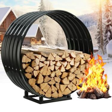 Imagem de FCCRETA Rack de lenha para uso externo e interno – Suporte de tronco de lareira de 60 cm para armazenamento de madeira com capa, suporte de empilhamento de madeira resistente