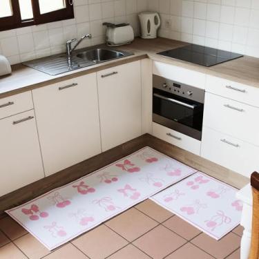 Imagem de Drydiet Tapete de cozinha com laço rosa 2 peças, tapete de cozinha antiderrapante, decorativo à prova d'água, tapetes antifadiga para cozinhar, jantar, chão, pia, 43 x 120 cm + 43 cm x 76 cm
