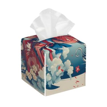 Imagem de Capa quadrada de couro para caixa de lenços à prova d'água, organizador de papel facial étnico marcial com cinto inferior, estojo de tecido para mesa, banheiro, escritório, mesa, carro, decorativo