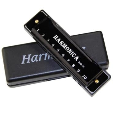 Imagem de Gaita diatônica profissional com chave C de 10 furos com estojo de instrumento para iniciantes (preto)