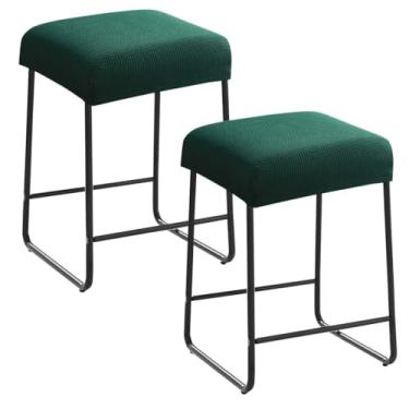 Imagem de Levoberg Capa de banco de bar retangular elástica para banco de bar, altura do balcão, coberturas retangulares de assento de bancada de cozinha para banco de metal de madeira, conjunto com 2, verde