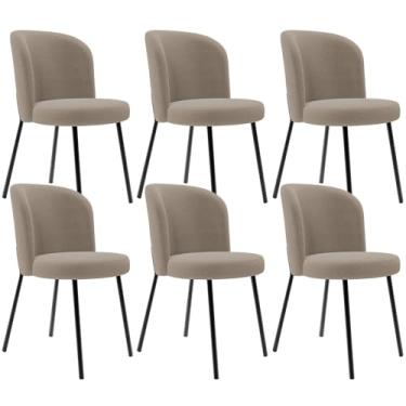 Imagem de Kit 6 Cadeiras Sala de Jantar Estofada Gavi L02 Bouclê Bege - Lyam Decor