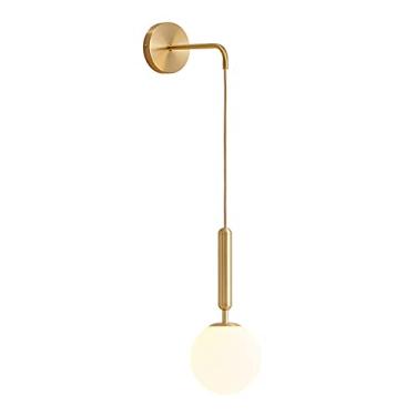 Imagem de ZTTECH Globo de vidro branco de 150 mm e arandelas de parede de metal dourado luminária de parede para cabeceira (vidro branco e metal dourado)