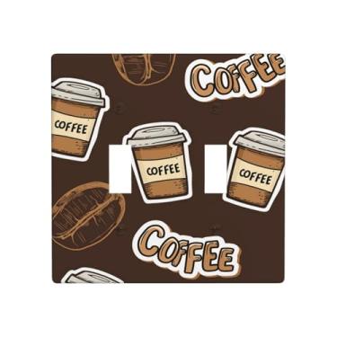 Imagem de Placa decorativa para interruptor de luz marrom café, 2 placas de interruptor e tampas de tomada 11,4 x 11,4 cm para quarto, banheiro, cozinha, decoração de casa
