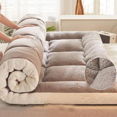 Imagem de Yadlan Capa de futon para colchão japonês tamanho Queen, tapete de tatame enrolado, colchão de chão dobrável, material de veludo de leite, ótimo para dormir, uso no dormitório, adequado para adultos e