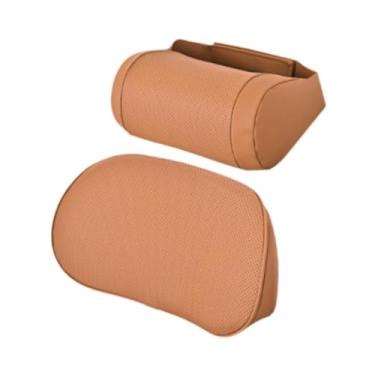 Imagem de Mqetly Almofada de apoio lombar e para o pescoço para carro, respirável, para encosto de cabeça e costas, Marrom