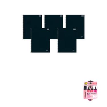 Imagem de Kit Caderno Universitário Zip Preto 80F Tilibra + Caneta Esferográfica 24 Unidades + Marca Texto Boss 4 Cores