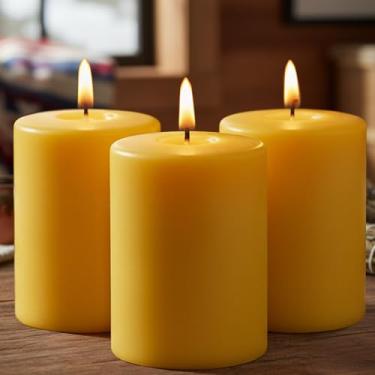 Imagem de Pacote com 6 velas de pilar de cera de abelha - velas de emergência de 360 horas, velas de pilar de cera de abelha longa queima pura natural para emergência, vela de cera de abelhas sem gotejamento e
