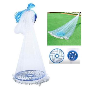 Imagem de Tarrafa Chinesa Disco Rede Pesca Pescaria 4 Metros Peixe Mar Malha 5 R