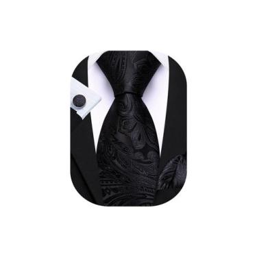Imagem de Conjunto de gravata Barry.Wang Black Paisley Silk 150cm