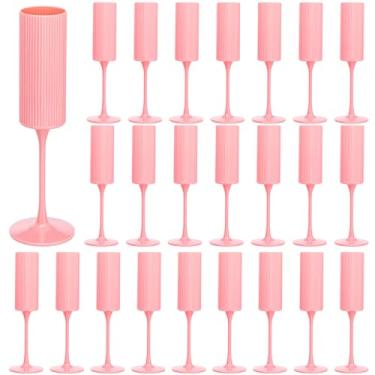 Imagem de Pacote com 24 taças de champanhe, taças de vinho de plástico de 170 g - reutilizáveis, elegantes para recepção de casamento, aniversário, brindes, festas - Taças de Mimosa vintage com haste longa