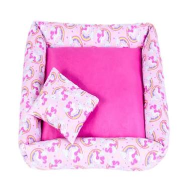 Imagem de Conjunto Duas Cama Cães e Gatos Simples Top Grande Quadrada Unicórnio Rosa e Pink