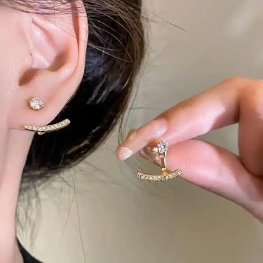 Imagem de Brincos delicados para mulheres, banhado a ouro 14 K, zircônia cúbica, hipoalergênicos, joias de noivado, presentes, One Size, Cobre, Sem pedra preciosa