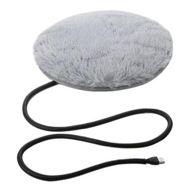 Imagem de predolo Tapete térmico para gatos, ideal para casa e viagens. Cobertor elétrico redondo de pelúcia para uso interno, perfeito para hamsters e coelhos, Cinza Claro