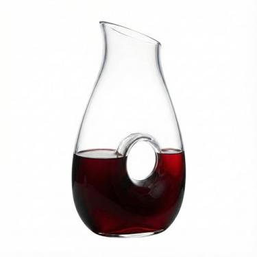 Imagem de YOXSUNY Decantador de vinho oco circular – Decantador com elegância, 1500 ml de vidro cristalino transparente sem chumbo, recipiente para suco, decantadores de vinho e garrafas, decantadores bonitos