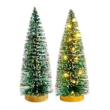 Imagem de Kit 2 Mini Pinheiro de Mesa Iluminado 25cm Nevado com LED Sequencial e