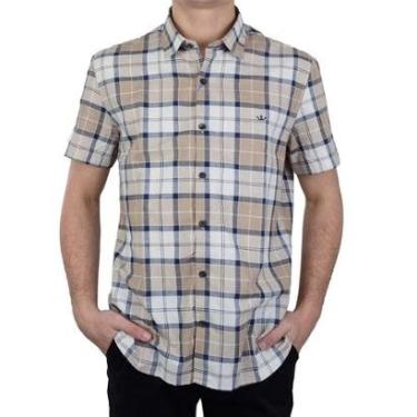 Imagem de Camisa Masculina Docthos MC Slim Xadrez Bege - 849967-Masculino