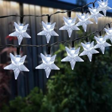Imagem de AIDDOMM Luzes solares de estrela ao ar livre - 50 luzes LED alimentadas por energia solar ao ar livre à prova d'água, estrela solar de 9,4 m para fora, cordão de fada branco cintilante para decorações