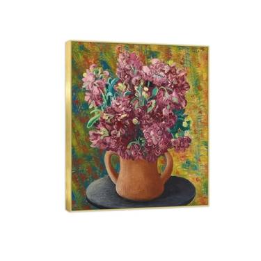 Imagem de Pintura de arte de parede de flores - imagem de decoração vintage - buquê de flores 7 - impressões em tela moldura dourada para sala de estar 30 x 35 cm 12 x 13 polegadas