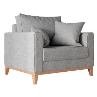 Imagem de Poltrona Beny Pés e Base em Madeira Linho Rústico Cinza - Keva