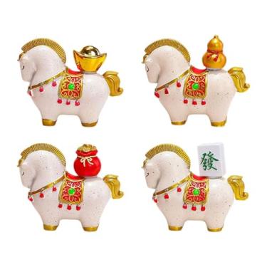 Imagem de Fenteer Conjunto de 4 Estátuas de Cavalo para Decoração de Mesa, Estátua de Animal em Resina, Figura Chinesa de Feng Shui para Lareira, Escritório, Entrada, Branco