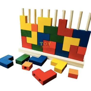 Imagem de Tetriss Blocos de Encaixe Vertical Junior, 25 Peças, Brinquedo Educativo e Pedagógico em Madeira Colorida, 21x13x4 cm, para Crianças a Partir de 3 Anos