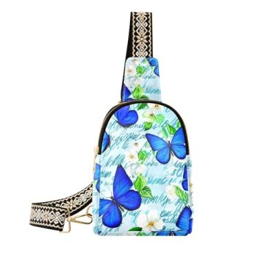 Imagem de CEBUGI Blue Butterflies pequena bolsa tiracolo feminina de couro, pochete transversal para trilhas, viagens ao ar livre