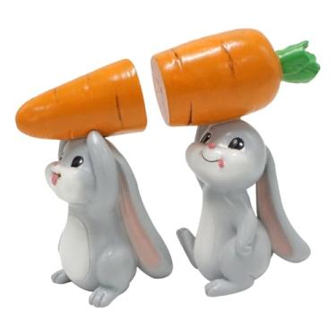Imagem de Ioensy Conjunto de 2 miniaturas de coelhinhos da Páscoa, estatuetas de, presentes de Páscoa, artesanato DIY de bonsai para ambientes internos e