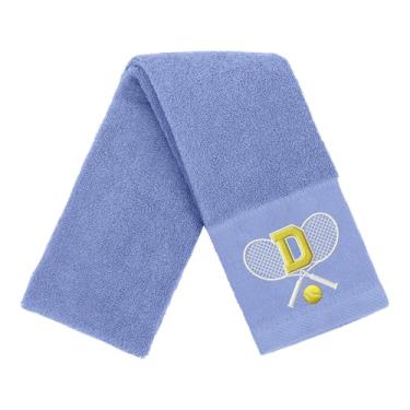 Imagem de OXYEFEI Toalha de tênis, presente de tênis para homens, mulheres, amantes, toalhas de tênis bordadas de algodão 33 cm x 109 cm (azul, letra D)