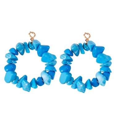 Imagem de KISSITTY 2 peças de pingentes de pedra sintética turquesa irregular, pedras preciosas, pingentes pendurados para bolsa, chaveiros, artesanato, joias, pulseira, colar, brincos, cordões de telefone