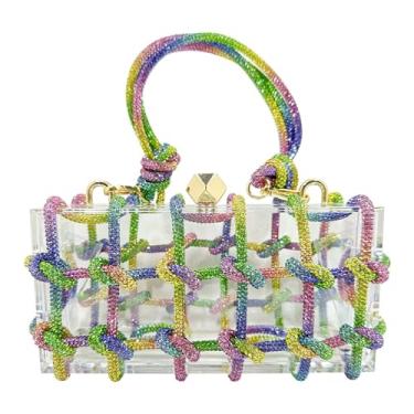 Imagem de Bolsas de mão de acrílico para mulheres, bolsa colorida com strass, bolsas brilhantes para festas e eventos de casamento, arco-íris, Arco-íris, (L*W*H): 19cm*6cm*10cm/7.48"*2.36"*3.94"