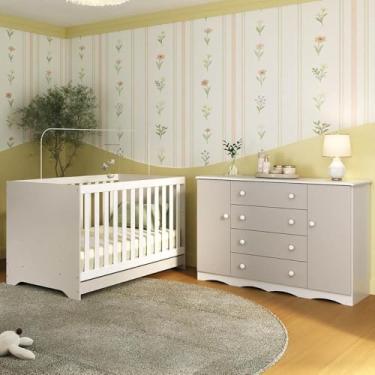 Imagem de Berço Americano 3 em 1 com Cômoda 2 Portas 4 Gavetas Realeza Multimóveis Mp4693 Branco/off White