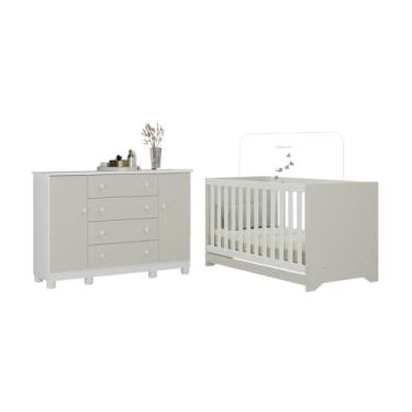 Imagem de Berço Americano 3 em 1 com Cômoda 2 Portas 4 Gavetas Allegra Multimóveis Mp4692 Branco/off White