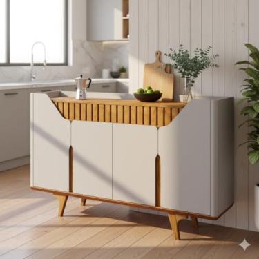 Imagem de Aparador Tâmisa com 4 Portas e Nichos Internos Soft Close (Off/Naturalle)