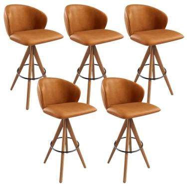 Imagem de Kit 05 Banquetas Alta Giratória Bar Cozinha Sala de Jantar Bar Mia L02 Couríssimo Canela - Lyam Decor