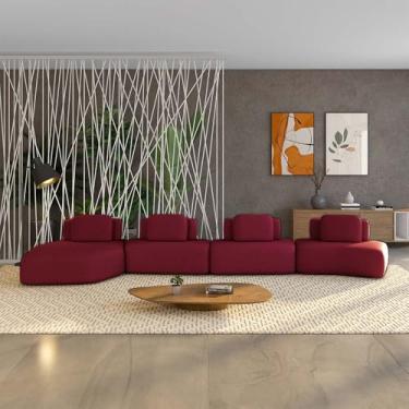 Imagem de Sofá Ilha Sala de Estar Dakota 4 Módulos 626cm Encostos Almofadas Soltas Veludo Bordô G33 - Gran Belo