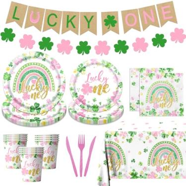 Imagem de Bezkega Conjunto De Utensílios De Mesa Lucky One Birthday Decorations, 142 Peças, Dia De São Patrício, Pratos E Guardanapos Lucky One First Birthday, Copos, Toalha De Mesa, Banner Para Meninas Irlan