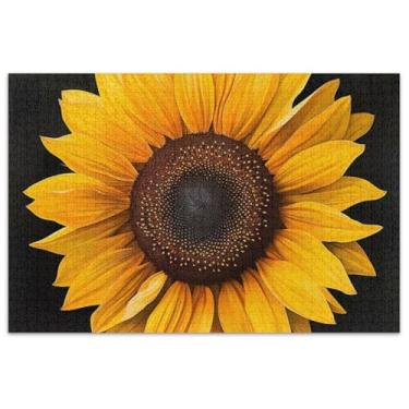 Imagem de Quebra-cabeça girassol em preto 500 peças adultos engraçado família quebra-cabeça flor arte