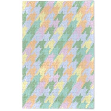 Imagem de Quebra-cabeça adulto 1000 peças colorido pastel houndstooth engraçado jogo de quebra-cabeça tecnológico presentes legais para adultos arte de paisagem floral, 1000 peças, 75 x 50 cm