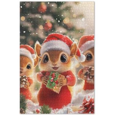 Imagem de Quebra-cabeça de Natal com esquilos fofos para adultos, 1000 peças, arte, brinquedo, pintura, personalizado, divertido, família, quebra-cabeça, presentes de elefante branco, 75 x 40 cm